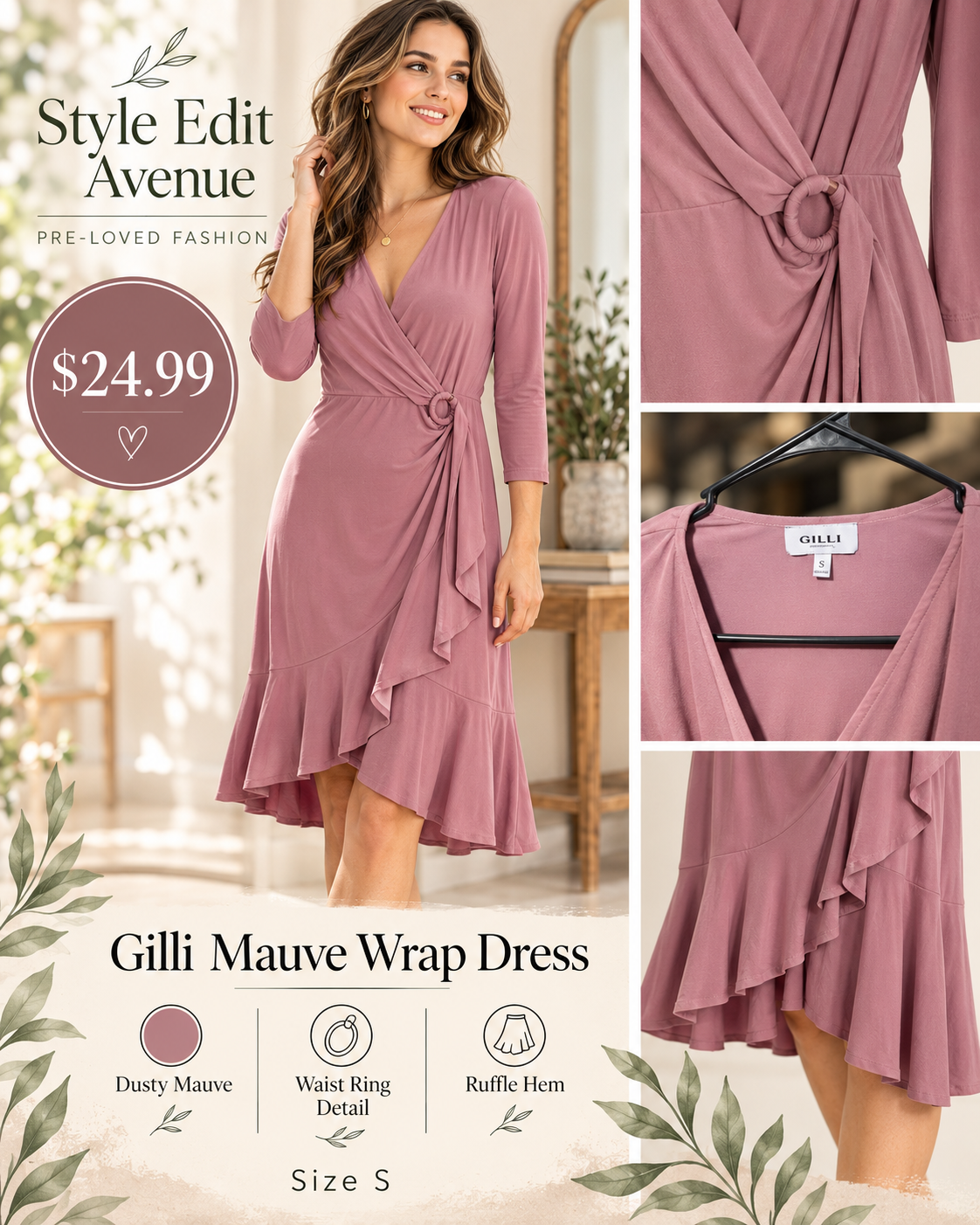 Gilli Mauve Pink Ruffle Wrap Dress — S- Worn Once