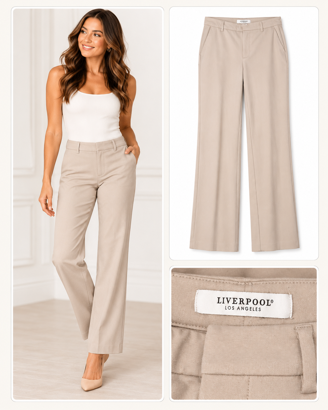 Liverpool Los Angeles – Classic Beige Tailored Wide-Leg Trousers