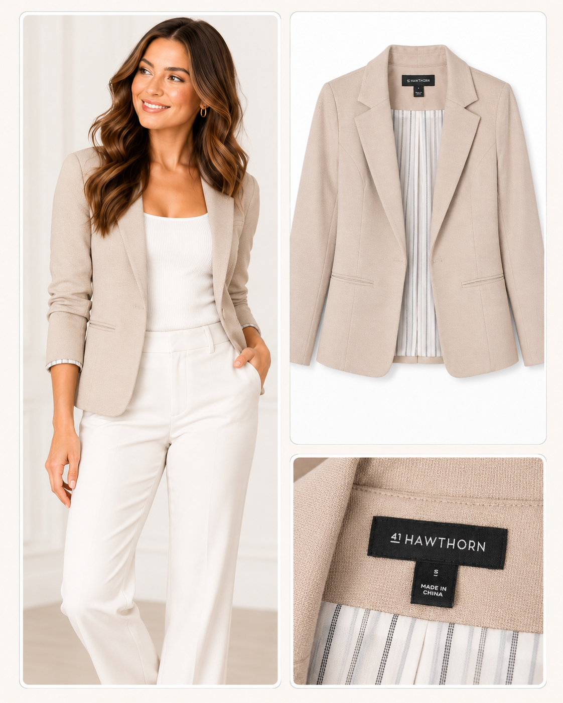 41 Hawthorn Beige Tailored Blazer — Size Small