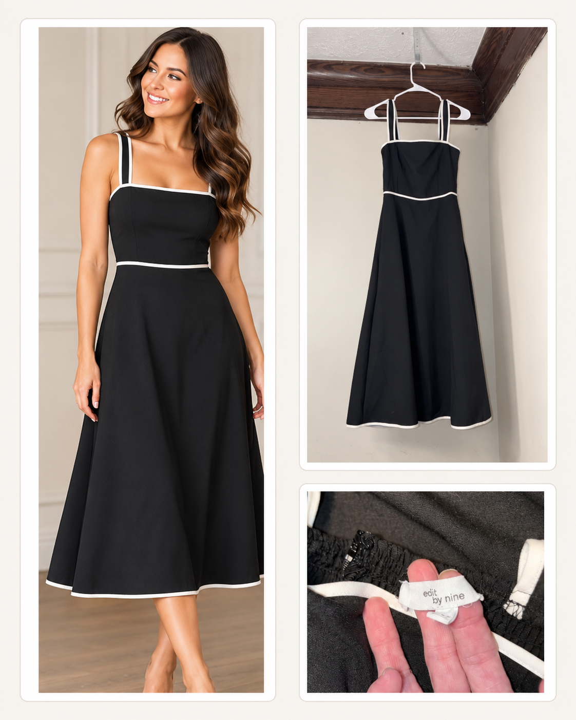 Edit by Nine Black & White Contrast-Trim A-Line Midi Dress