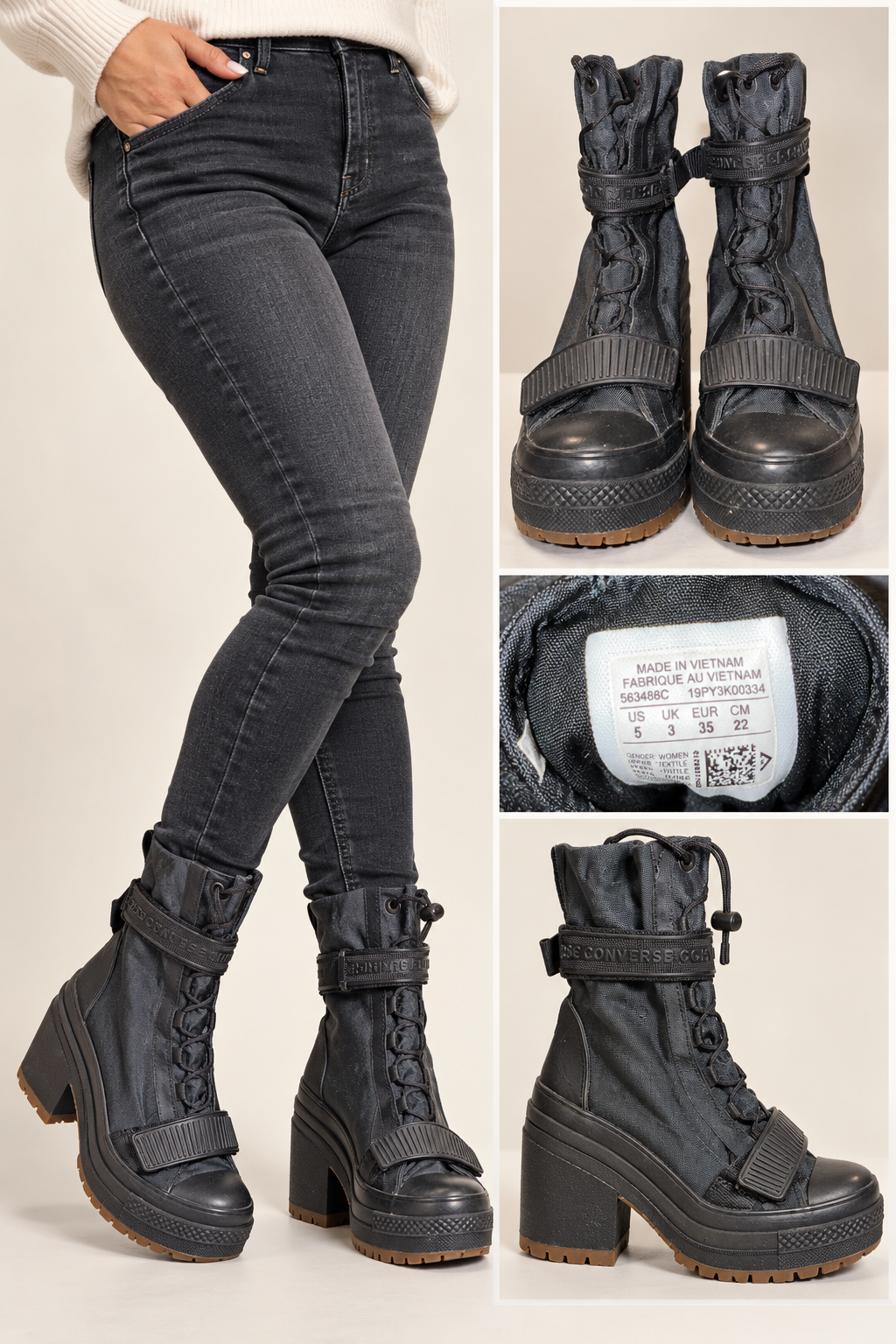 Converse Chuck Taylor All Star GR82 Black Platform Heel Utility Boots – Women's Size 5