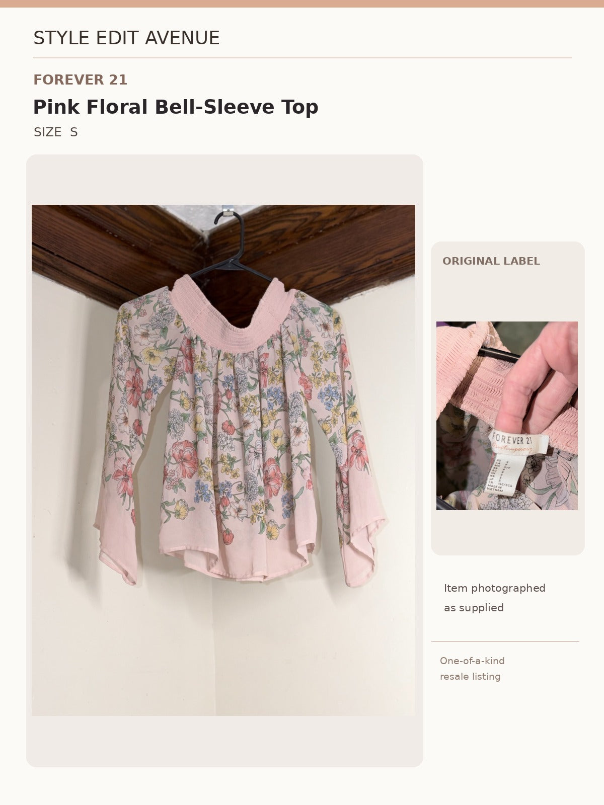 Forever 21 Contemporary Pink Floral Peasant Blouse — S