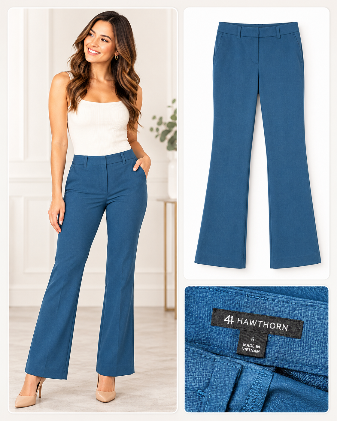Elegant Steel Blue Tailored Flare-Leg Trousers