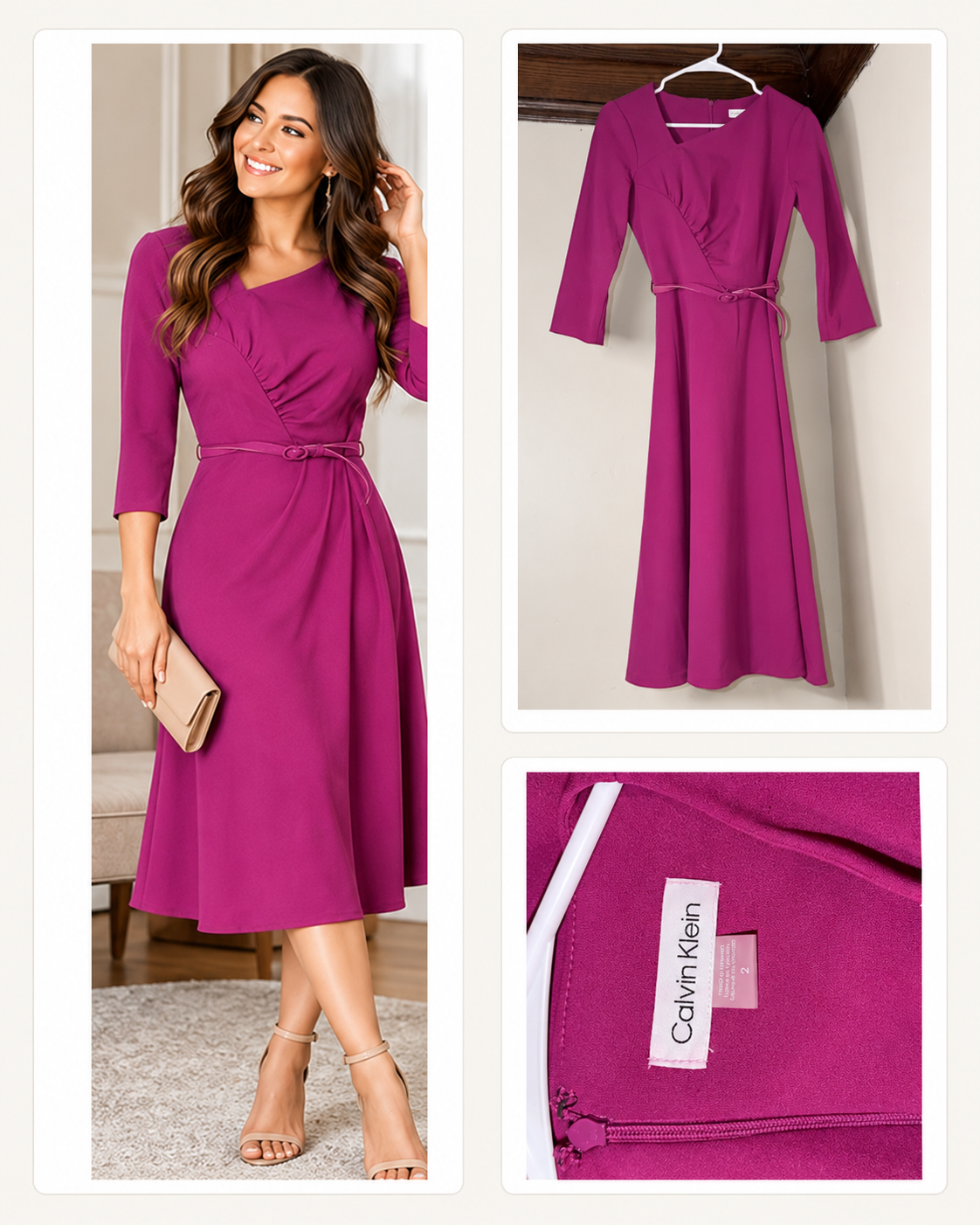 Calvin Klein Magenta Belted Dress