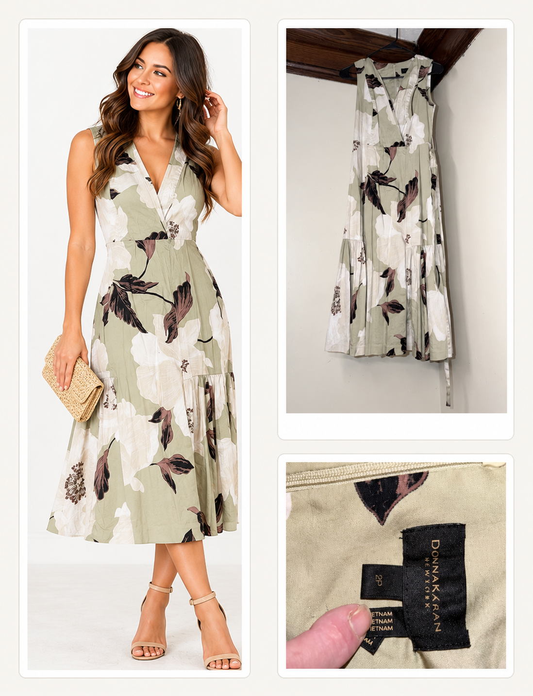 Donna Karan New York Petite Sage Floral Midi Dress – Size 2P