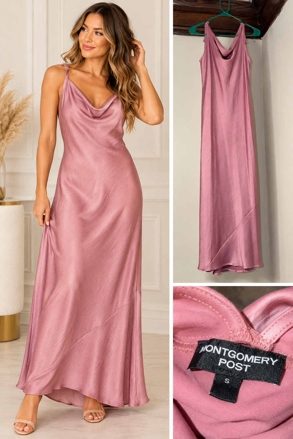 Montgomery Post Dusty Rose Draped Maxi Dress – Size Small