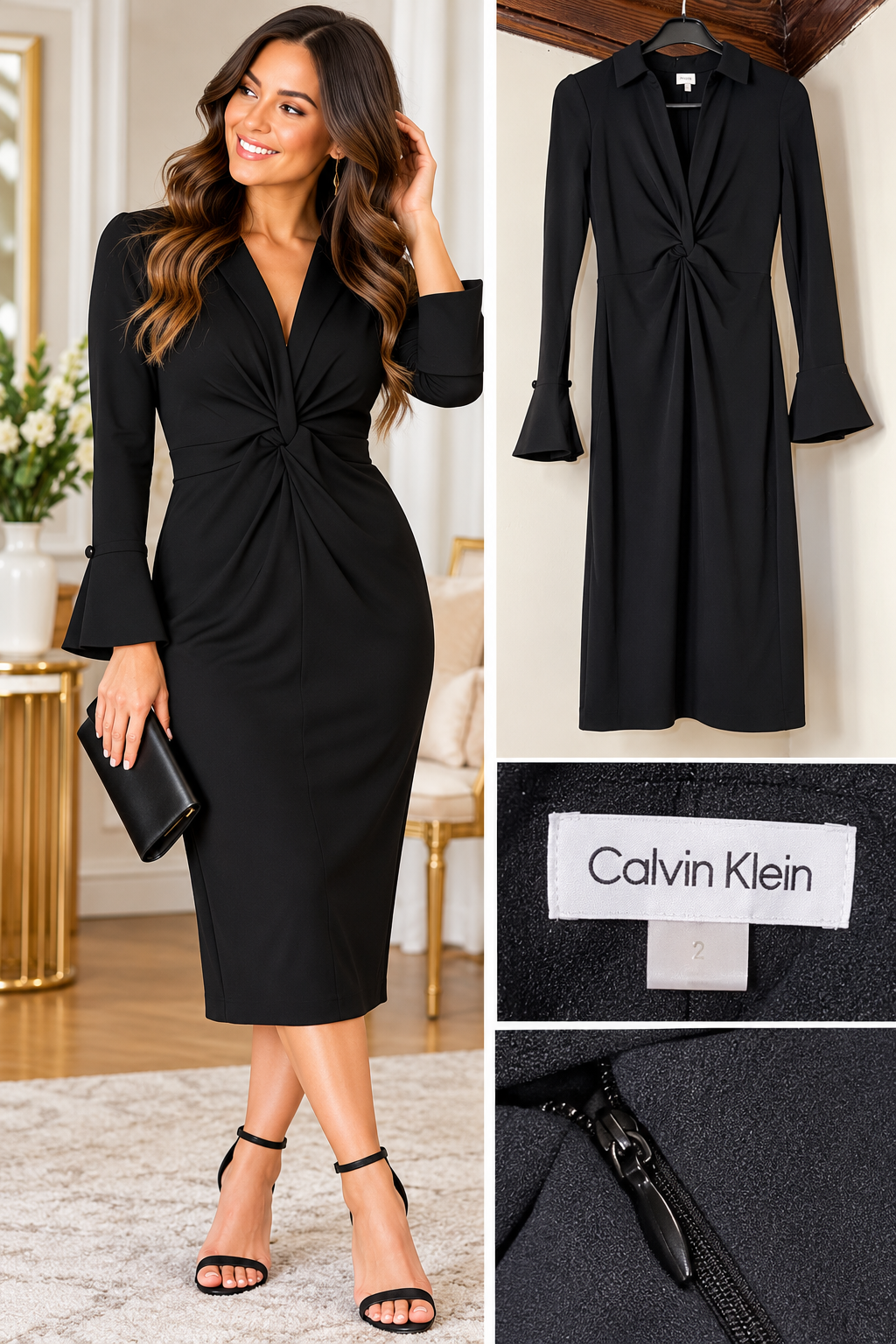 Calvin Klein Black Collared Twist-Front Dress