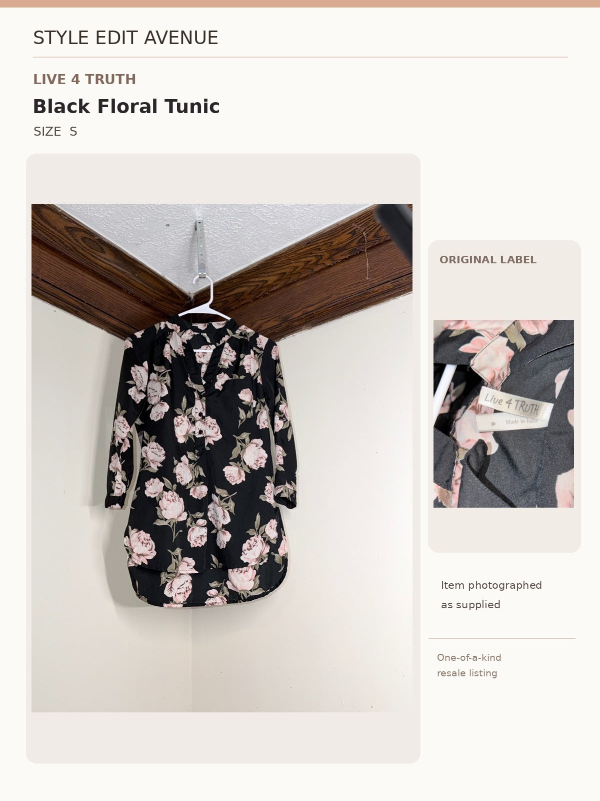 Live 4 Truth Black & Pink Floral Button-Front Tunic — S